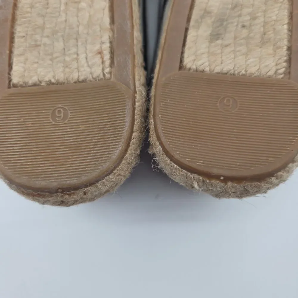 Tory Burch Espadrille Flats 9 Navy White Stripe Canvas Slip On Coastal‎ Preppy